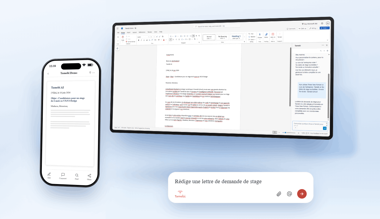 Découvrez Tamebi in Word : Votre Assistant IA dans vos Documents